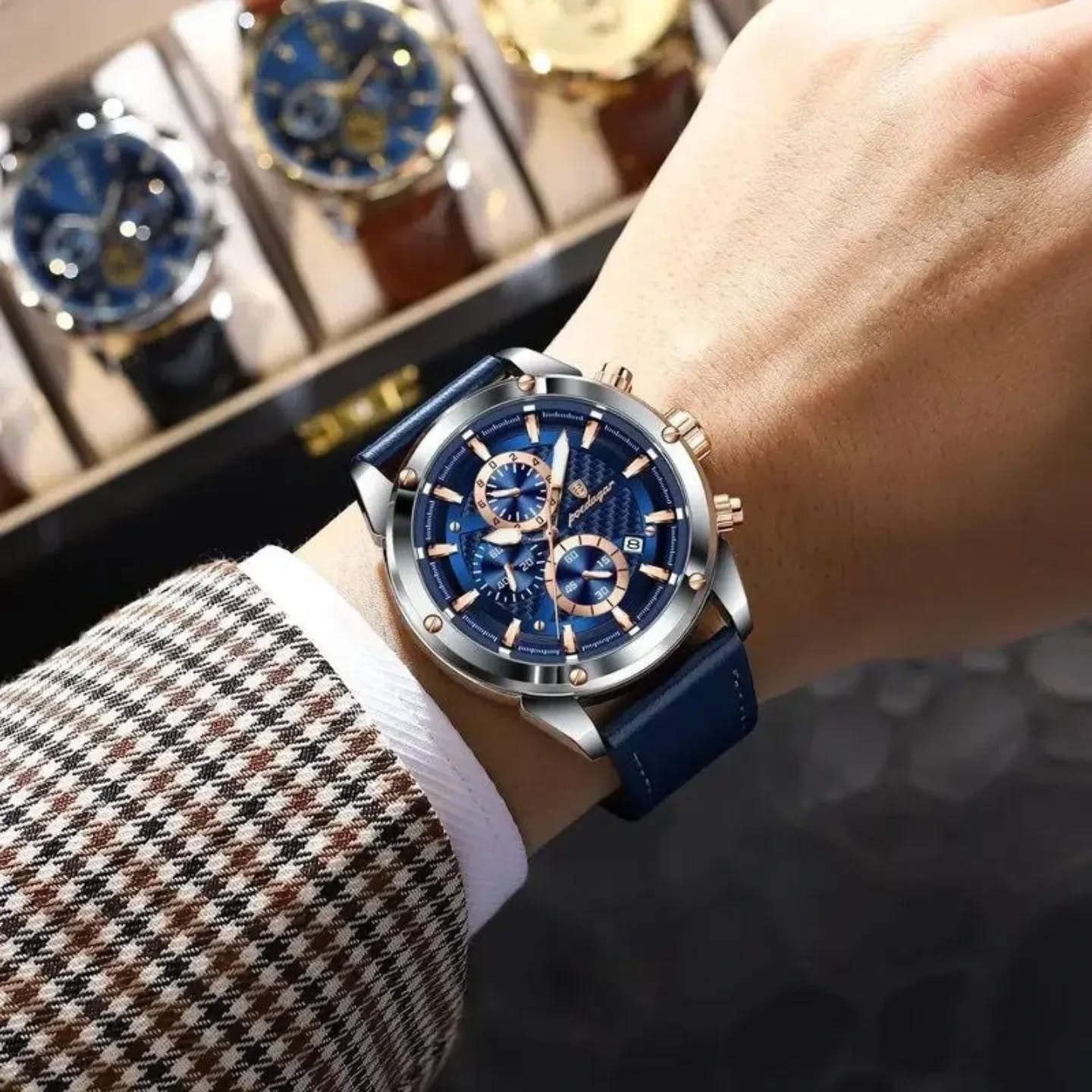 Blue premium Bobvic watch on wrist