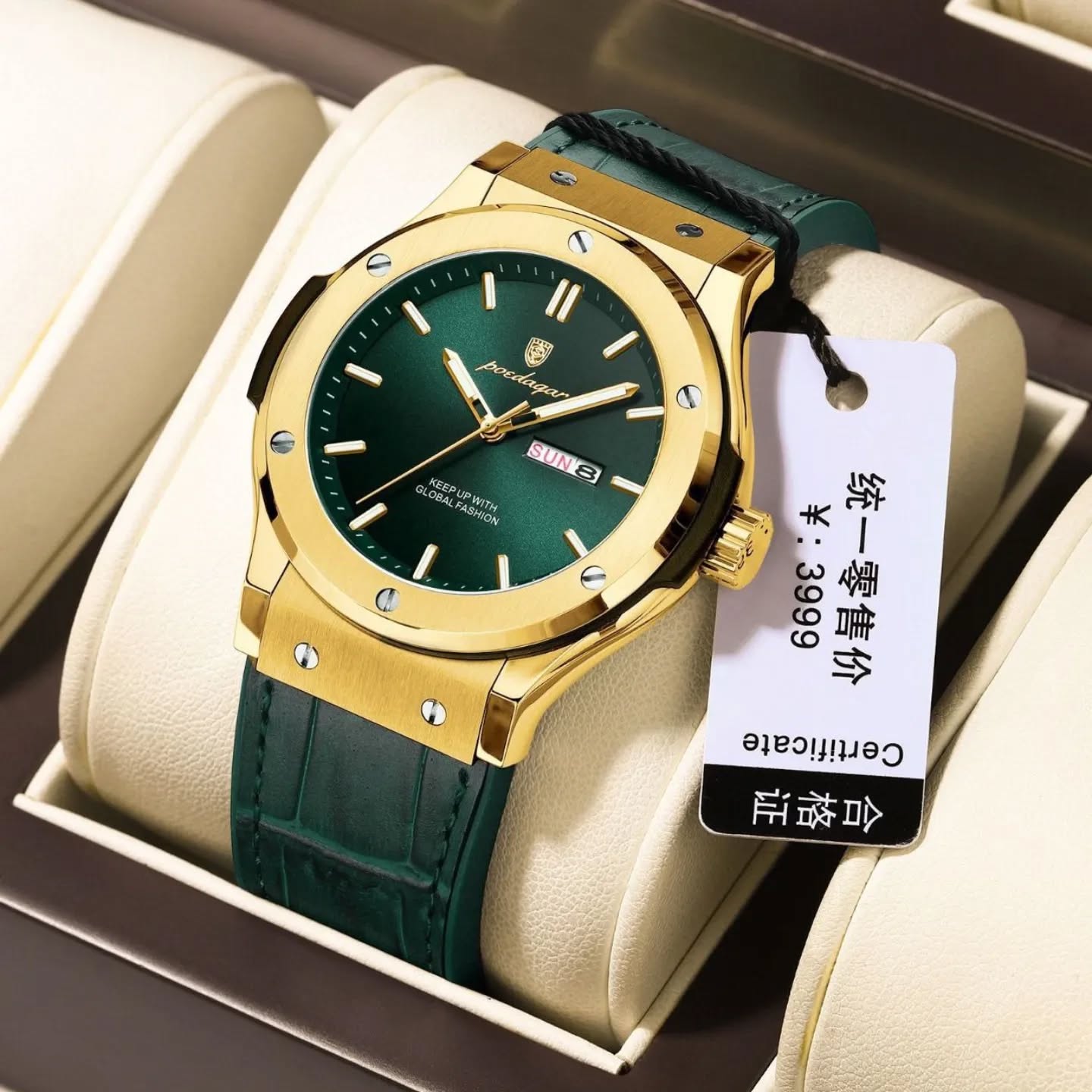 Green and gold premium watch at Bobvic Watches